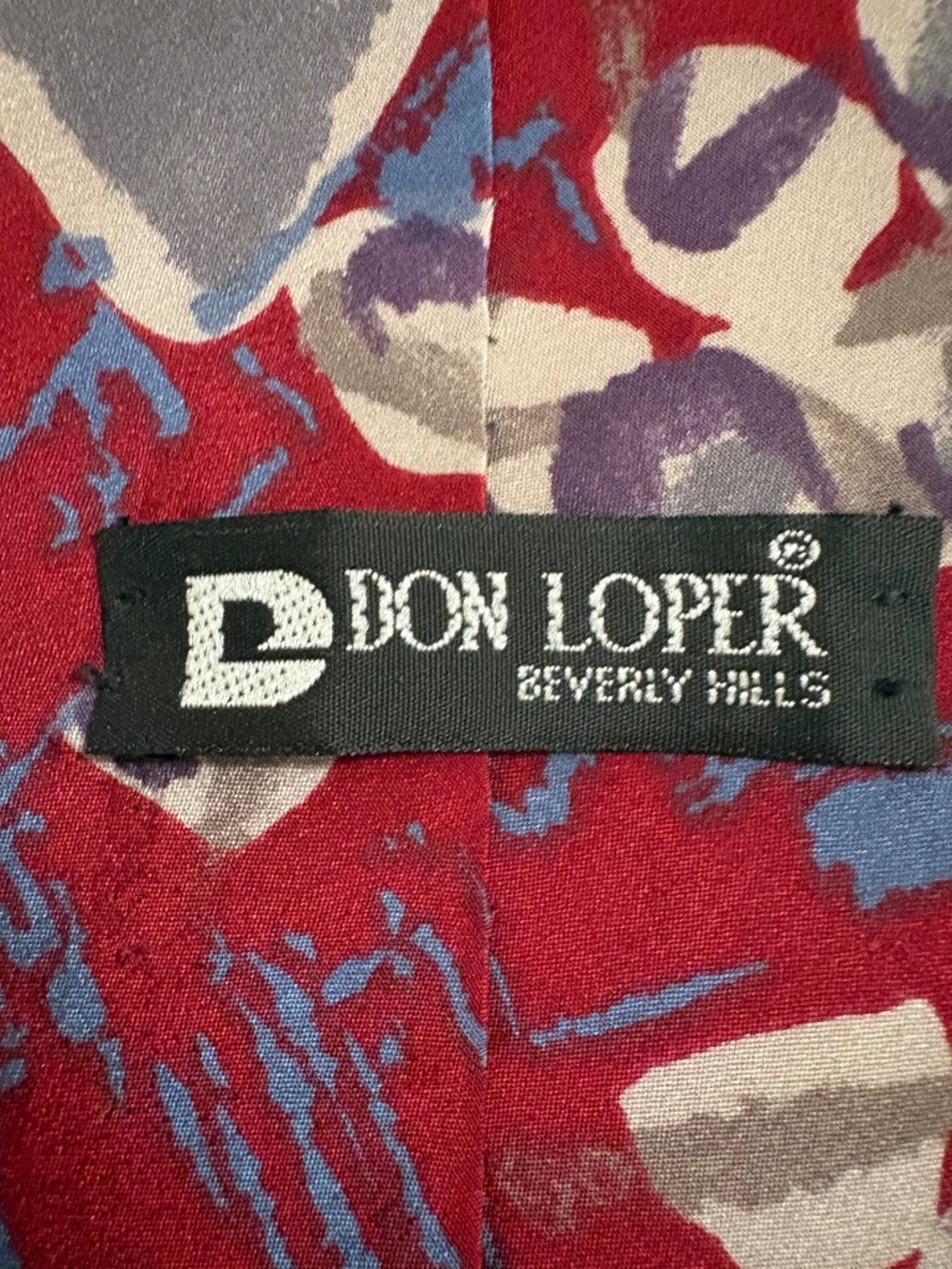 Vintage Don Loper Beverly Hills Abstract Silk Tie Burgundy Gray